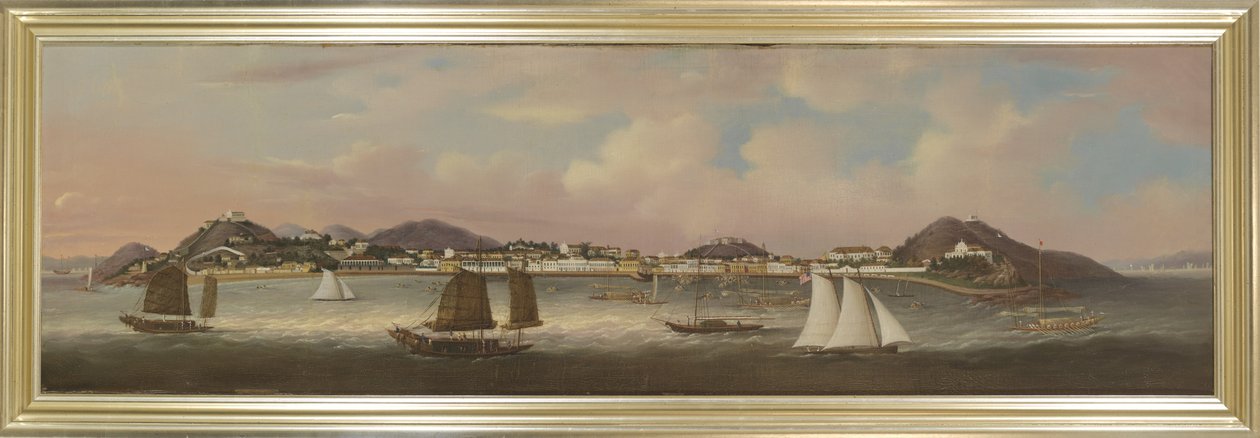 Gezicht op de Praya Grande, Macau, ca. 1850 (olieverf op doek) door Sunqua Sunqua