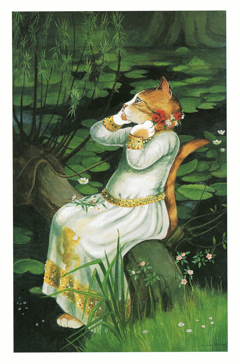 Illustratie uit Pre-Raphaelite Cats (pub. 1999) door Susan Herbert