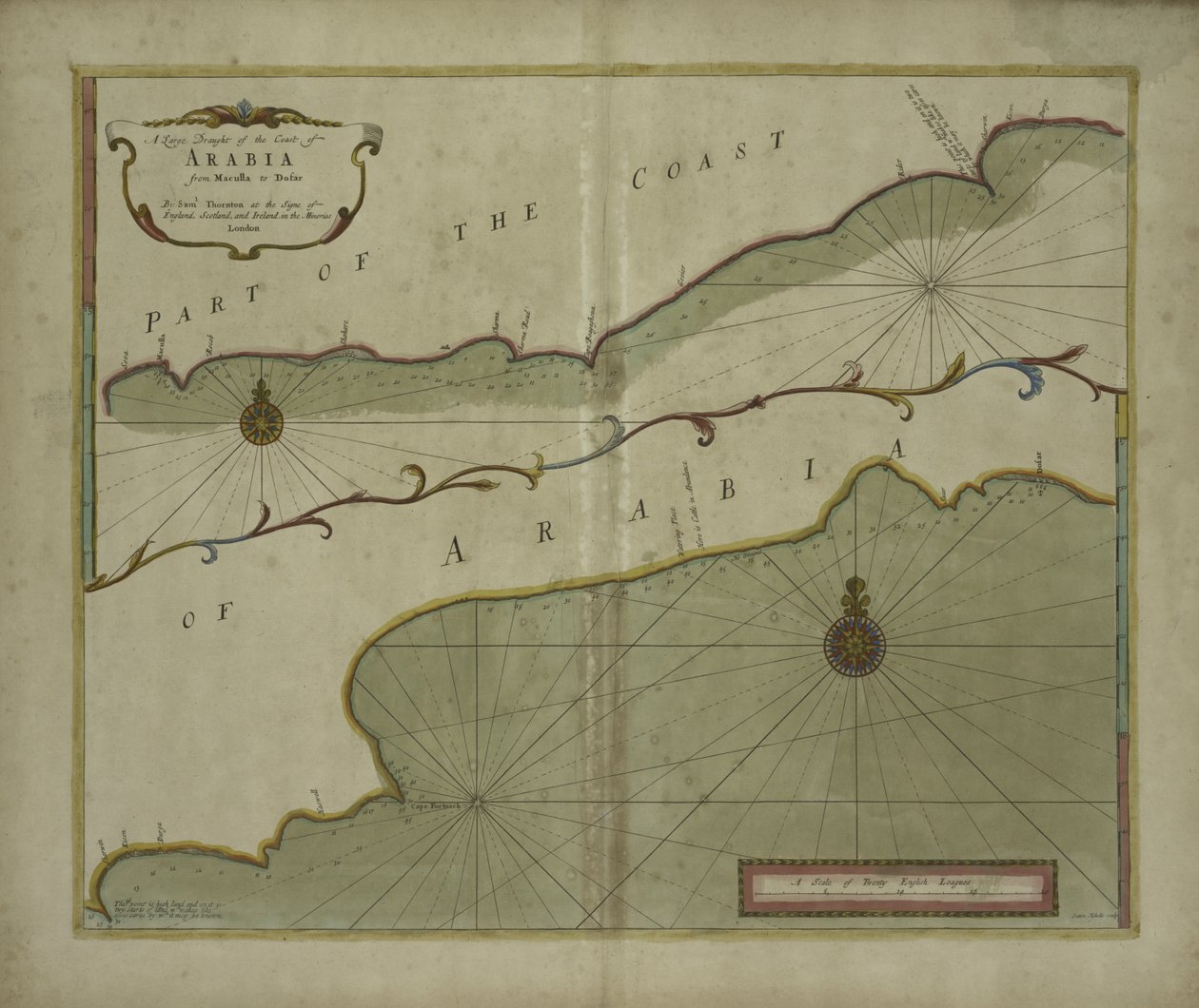 Een grote schets van de kust van Arabië van Maculla tot Dofar, 1703 door Sutton Nicholls