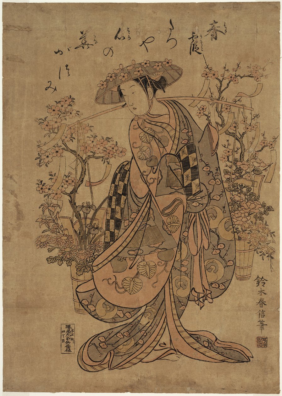 Een Bloemenverkoper door Suzuki Harunobu