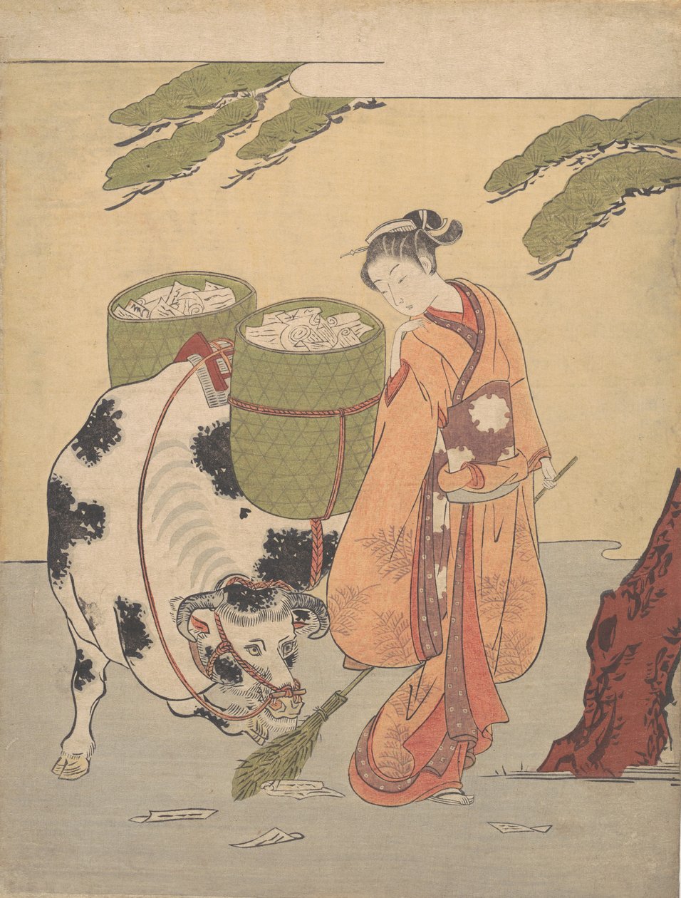 Een vrouw die haar liefdesbrieven opveegt, 1725-1770 door Suzuki Harunobu