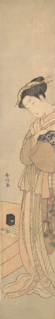 Een Oiran met een Zwarte Hond door Suzuki Harunobu