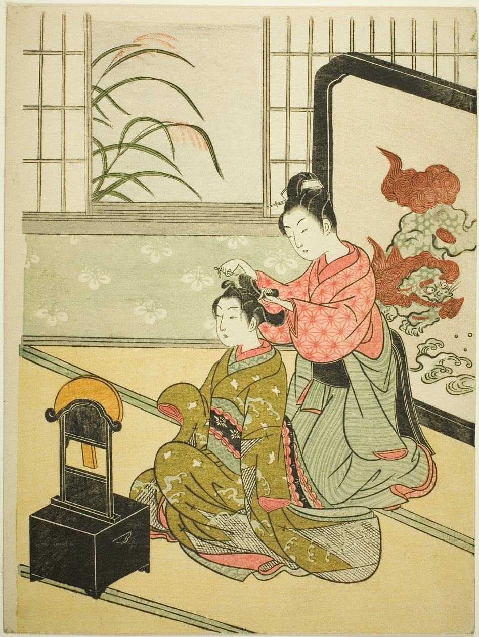 Herfstmaan in de spiegel, uit de serie "Acht gezichten van de salon" door Suzuki Harunobu
