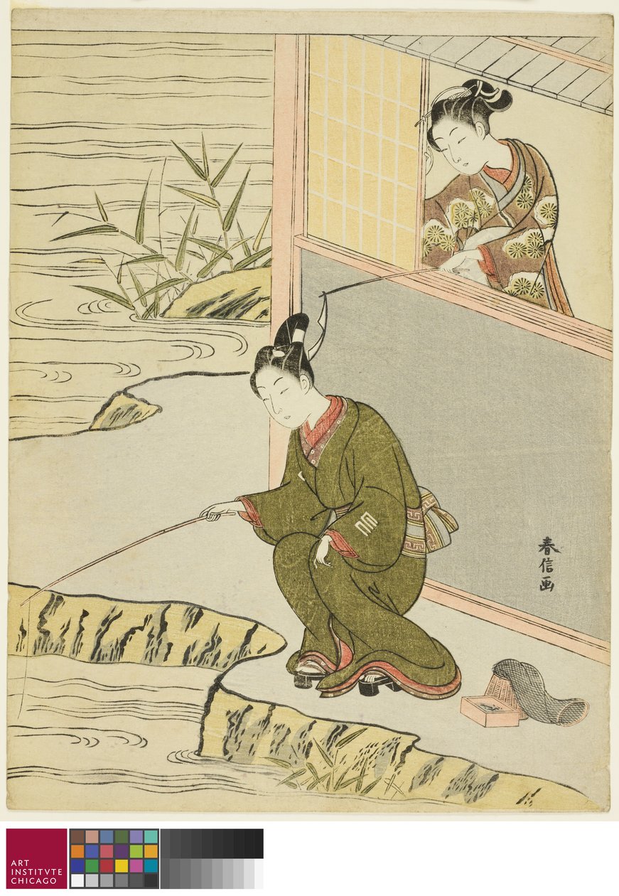 Schoonheid Plaagt een Jonge Man die Vist, c. 1768 door Suzuki Harunobu