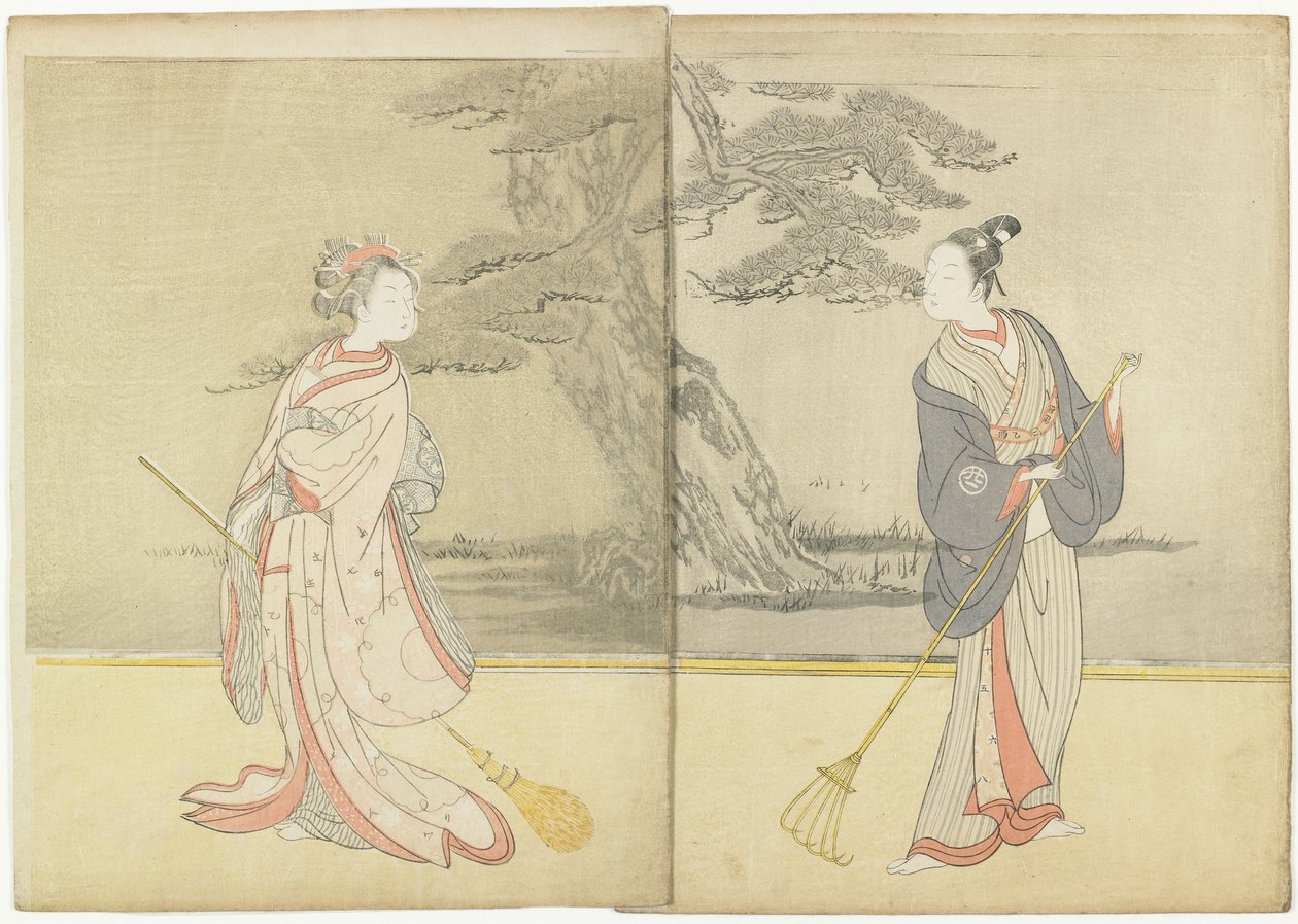 Kalenderafdruk van Meiwa 2 en een Mitate van het No_ toneelstuk Takasago, 1765 door Suzuki Harunobu