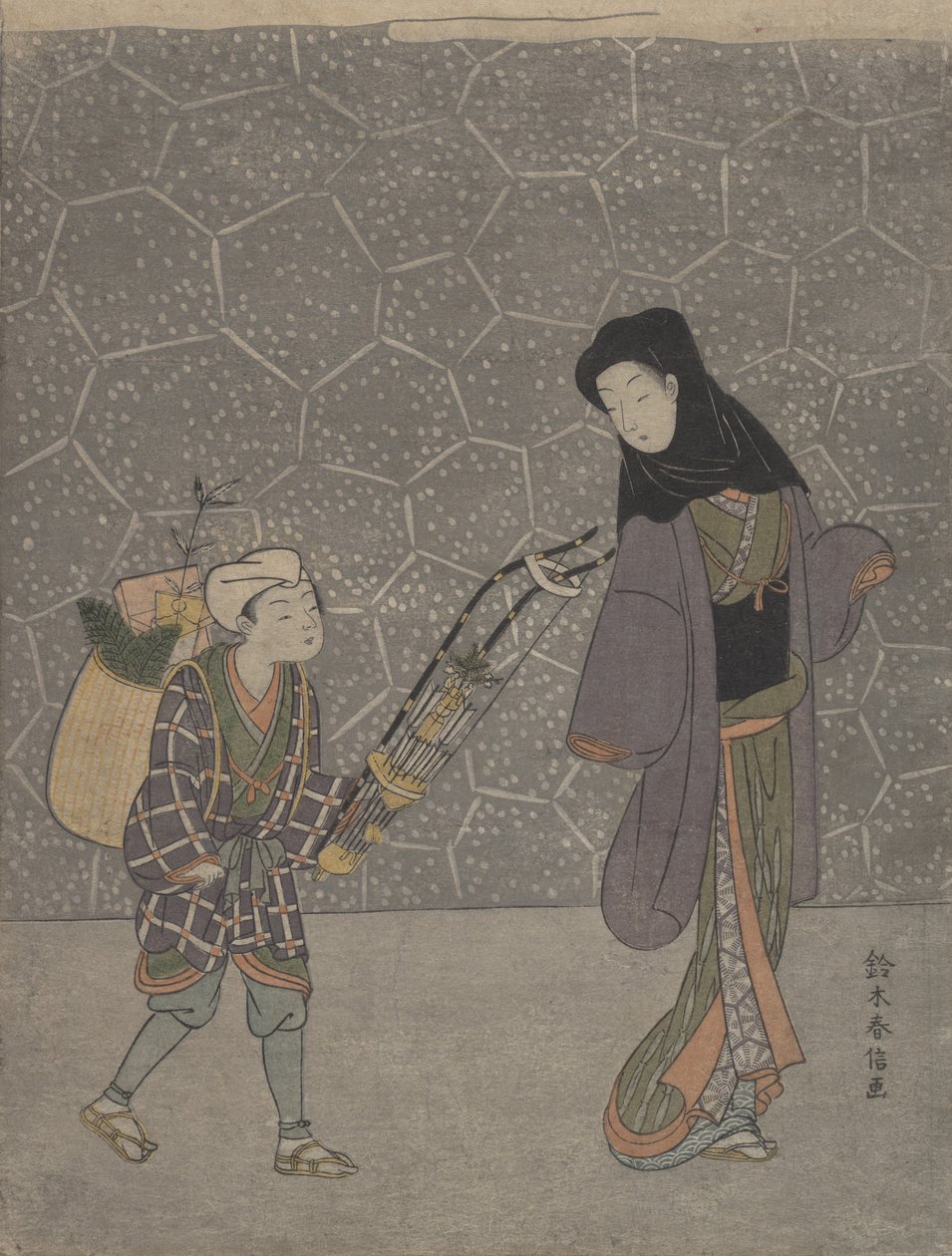 Demon-verpletterende boog, ca. 1765 door Suzuki Harunobu