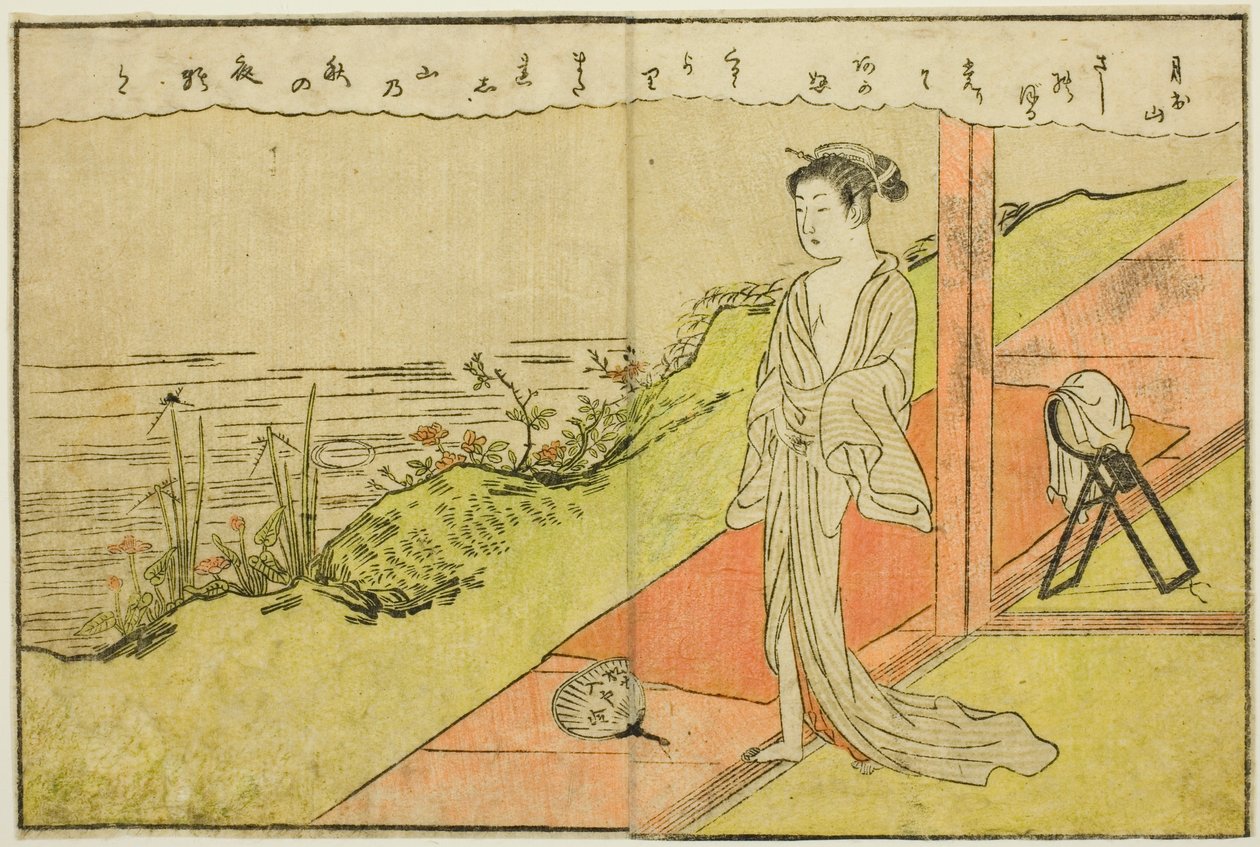 Dubbelpagina Illustratie uit Deel 1 van "Prentenboek van Lentebrocades (Ehon haru no nishiki)" door Suzuki Harunobu