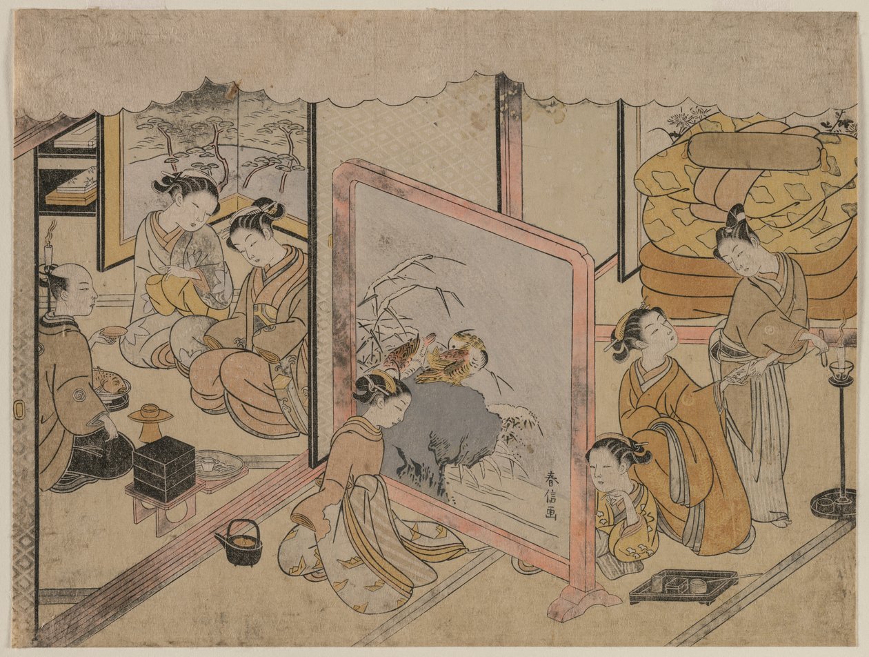 Een glas wijn drinken voordat je naar bed gaat (uit een serie zonder titel) door Suzuki Harunobu