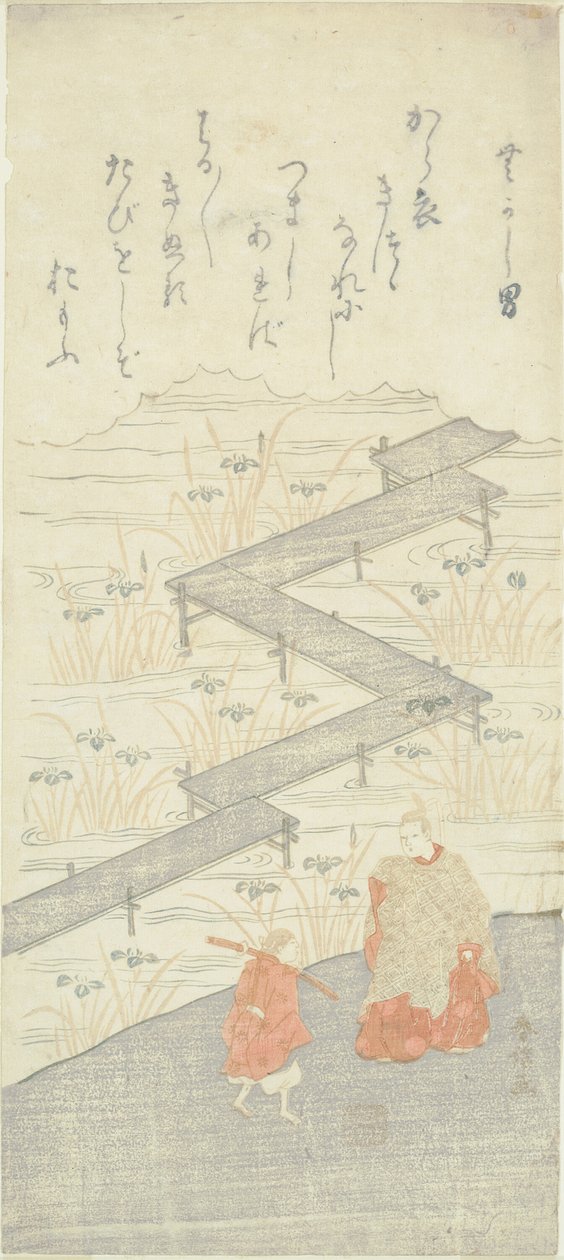 Acht-Platform Brug (Yatsuhashi), uit het "Verhaal van Ise (Ise Monogatari)" door Suzuki Harunobu