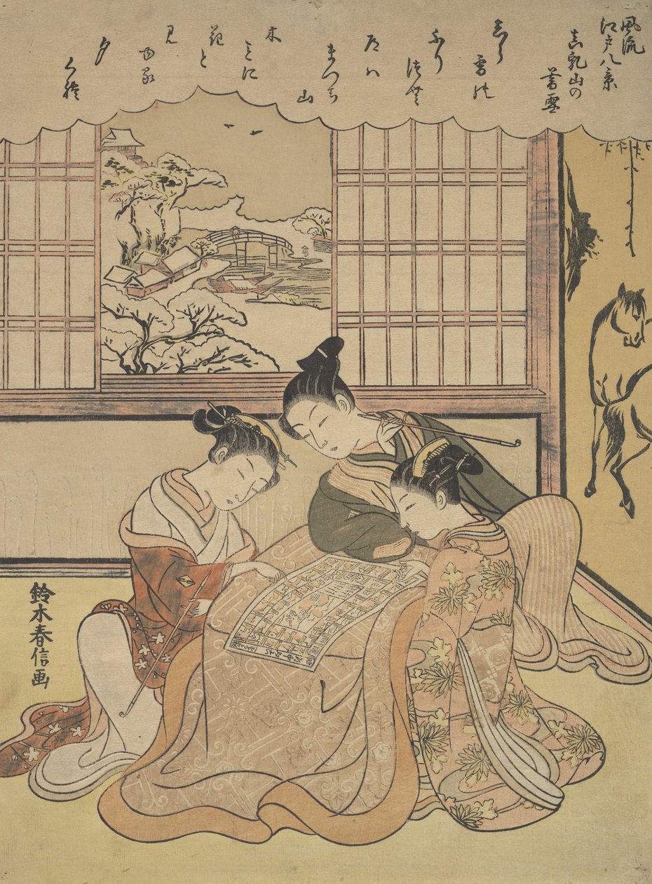 Avondsneeuw op Matsuchi Hill, uit de serie Acht modieuze uitzichten van Edo, ca. 1765-70 door Suzuki Harunobu
