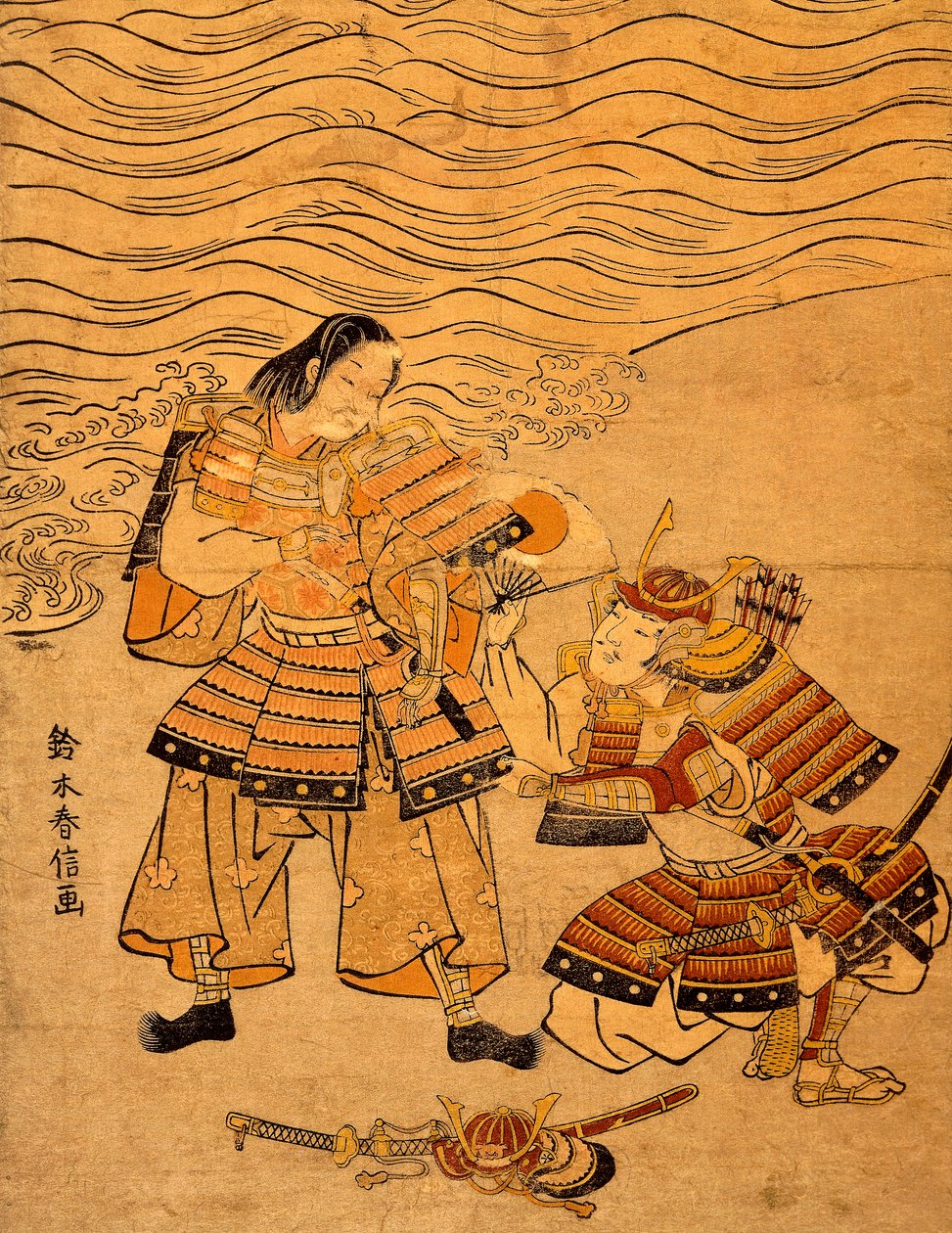 Kumagai Naozane en Taira no Atsumori, episode uit oorlog tussen Taira en Minamoto door Suzuki Harunobu