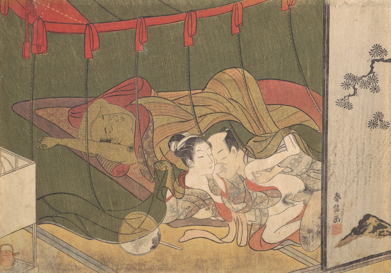 Liefhebbers Onder een Muskietennet door Suzuki Harunobu