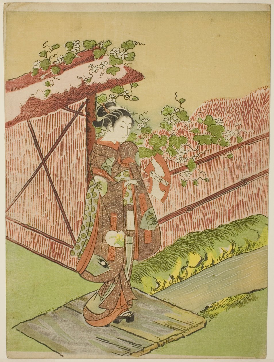 Ontmoeting met haar minnaar (parodie op het Yugao-hoofdstuk van "Verhaal van Genji") door Suzuki Harunobu
