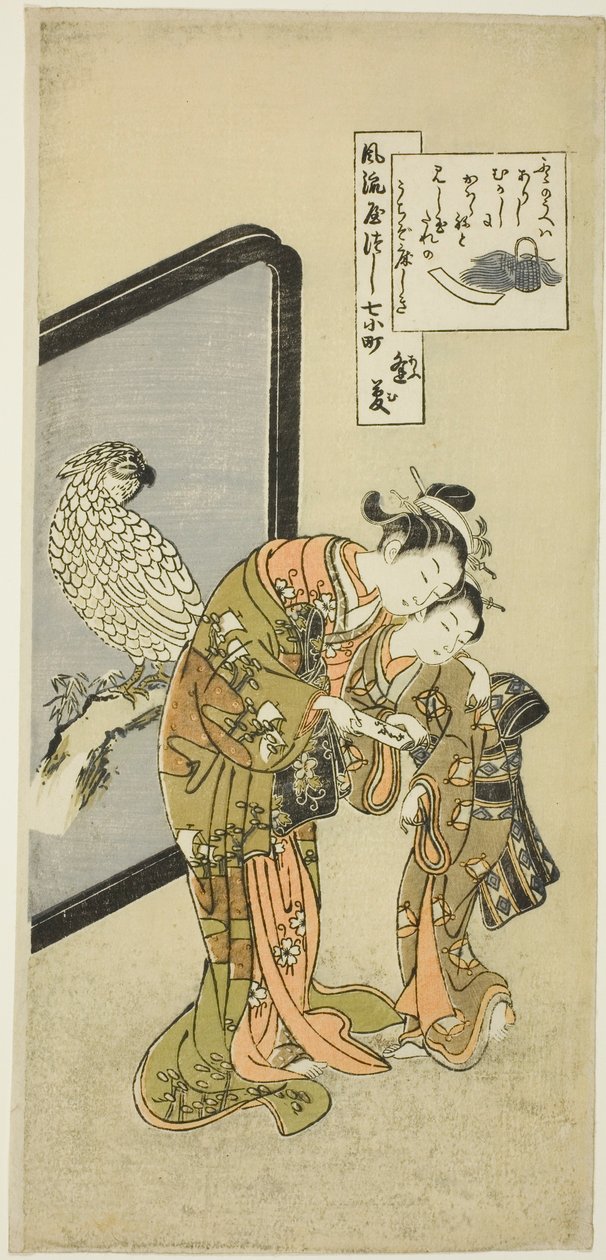 Papegaai Komachi (Omu Komachi), uit de serie De zeven modieuze aspecten van Komachi (Furyu yatsushi nana Komachi) door Suzuki Harunobu