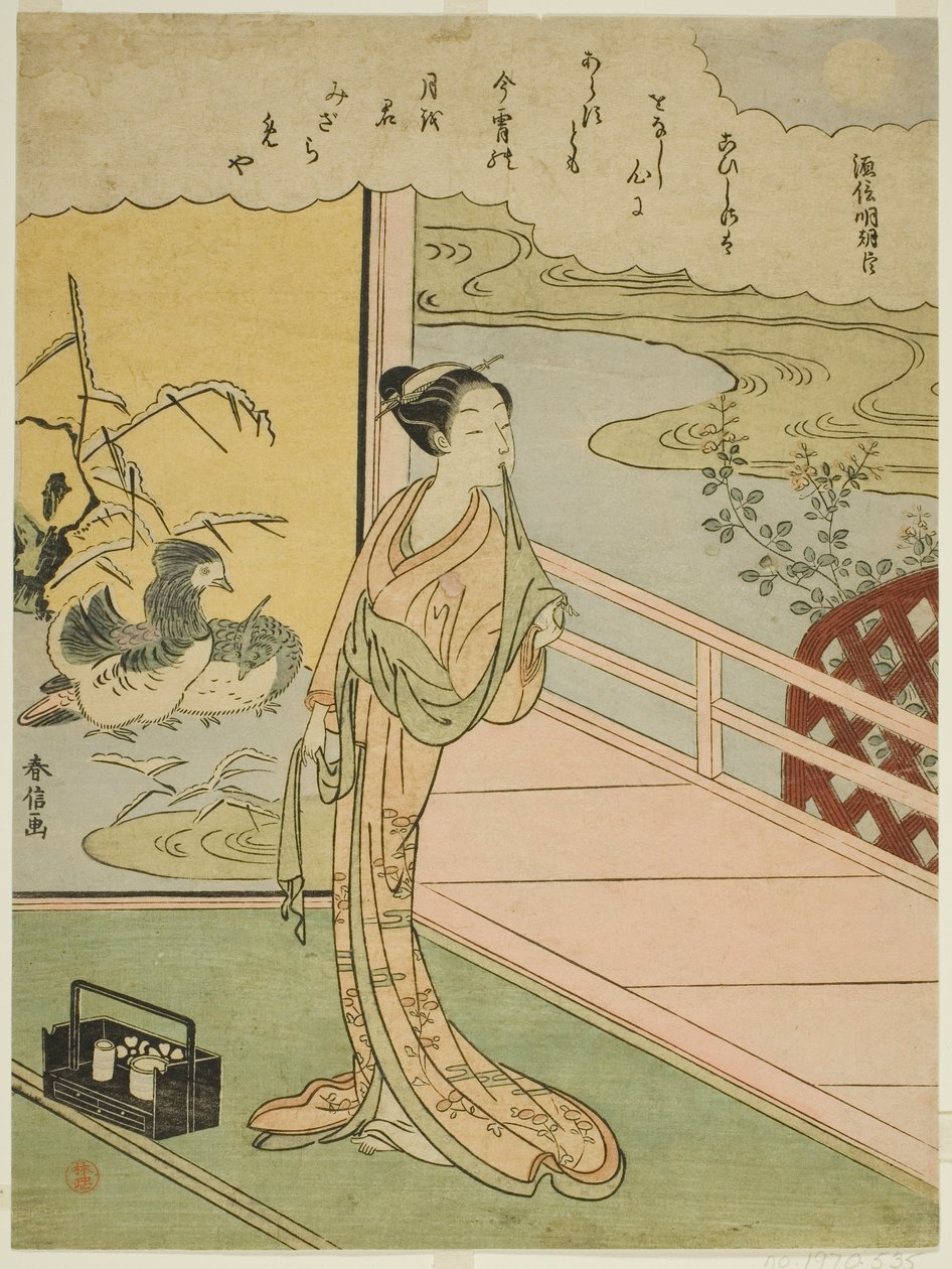 Gedicht van Minamoto no Saneakira Ason, uit een ongetitelde serie van Zesendertig Onsterfelijke Dichters door Suzuki Harunobu
