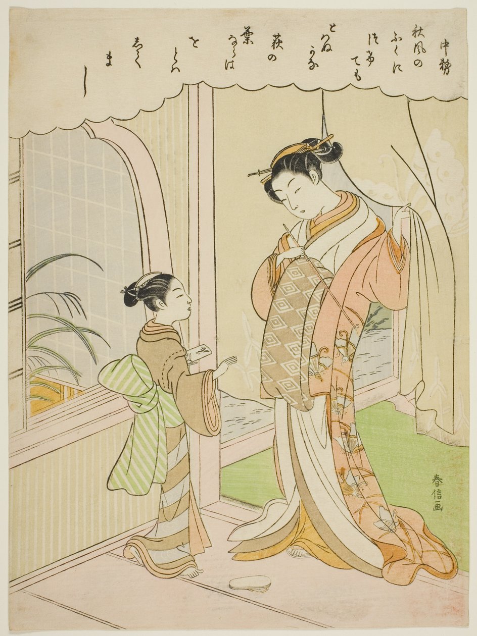 Gedicht van Nakatsukasa, uit een ongetitelde serie van Zesendertig onsterfelijke dichters door Suzuki Harunobu
