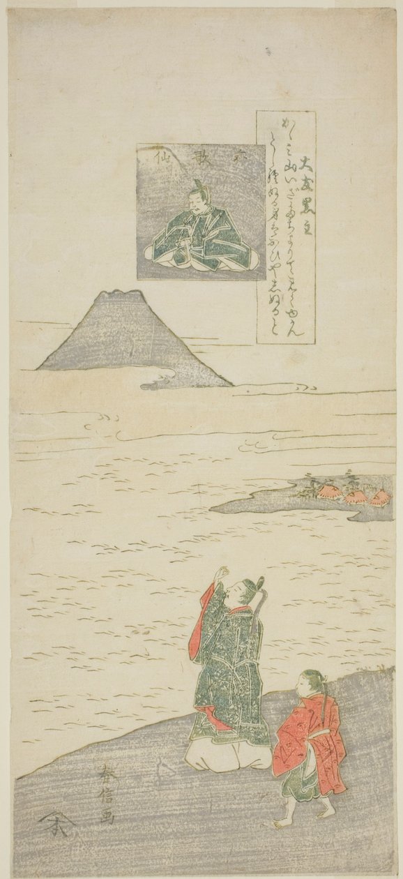 Gedicht van Otomo no Kuronushi, uit de serie "Zes beroemde dichters (Rokkasen)" door Suzuki Harunobu