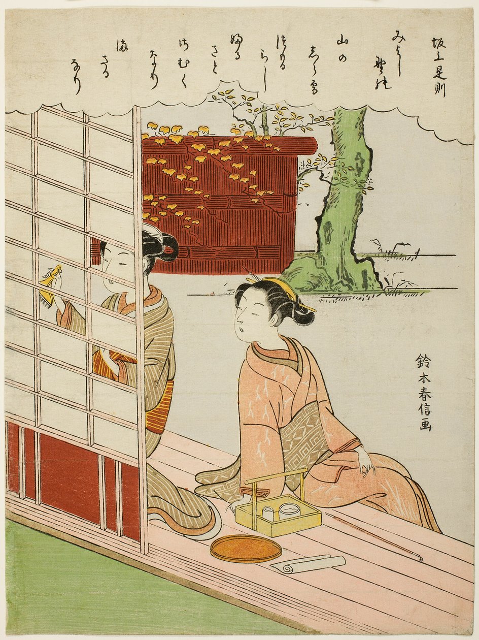 Gedicht door Sakanoue no Korenori, uit een ongetitelde serie van Zesendertig Onsterfelijke Dichters door Suzuki Harunobu