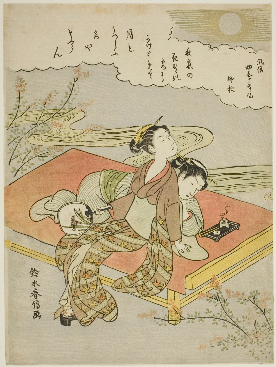De Achtste Maand (Chushu), uit de serie "Populaire Versies van Onsterfelijke Dichters in Vier Seizoenen (Fuzoku shiki kasen)" door Suzuki Harunobu