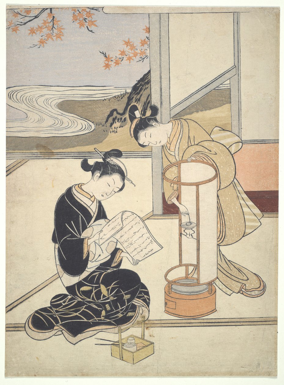 De avondgloed van Andon: Zashiki Hakkei door Suzuki Harunobu