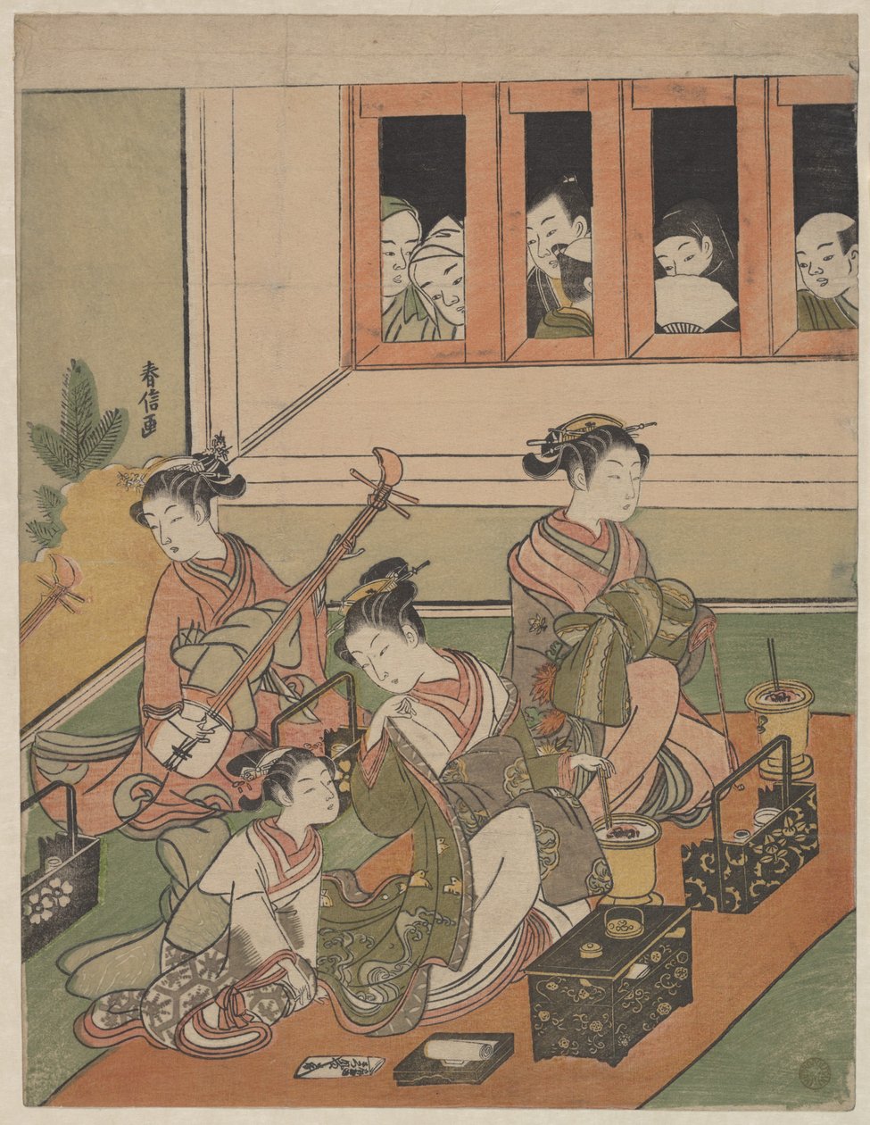 De toeschouwers en de bekekenen door Suzuki Harunobu