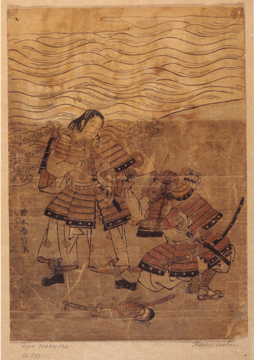 Twee krijgers aan de kust door Suzuki Harunobu