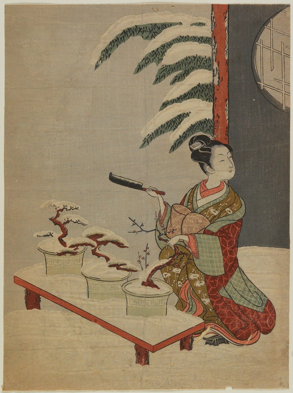 Visuele parodie op het Noh-stuk *Hachi no ki* door Suzuki Harunobu