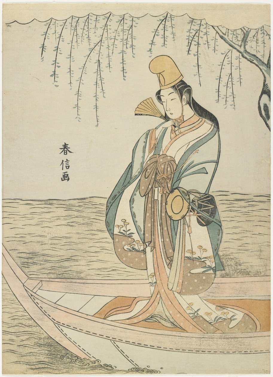 Vrouw in een Asazuma-boot in de gedaante van Shirabyoshi, c. 1767 door Suzuki Harunobu