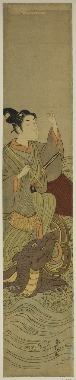 Jonge Man Rijdend op een Reuzenschildpad (parodie op Urashima Taro) door Suzuki Harunobu