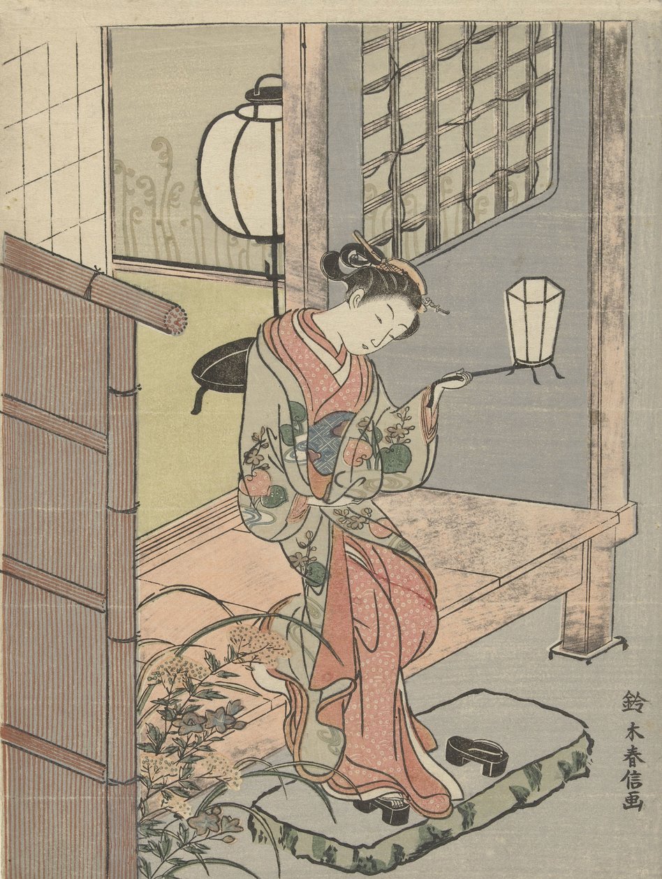 Jonge vrouw met een lantaarn, 1765-70 door Suzuki Harunobu