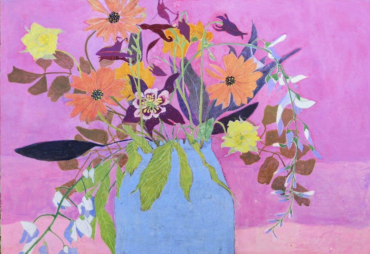 Meibloemen met Columbine, 2023 (eitempera op houtpaneel) door Suzy Fasht