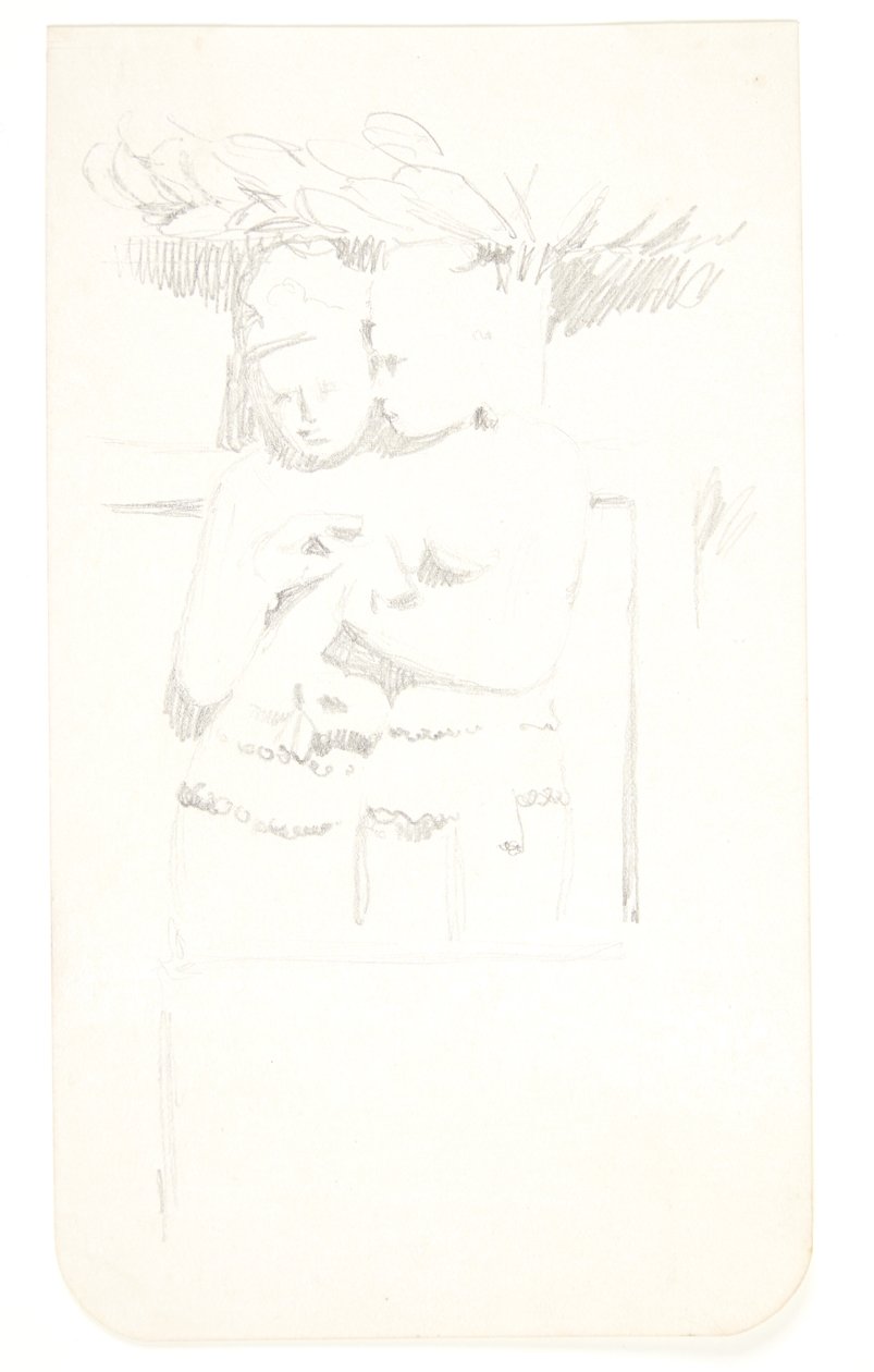 Groep met twee figuren. Studieblad naar reliëfs in Borobudur, Java. door Svend Rathsack