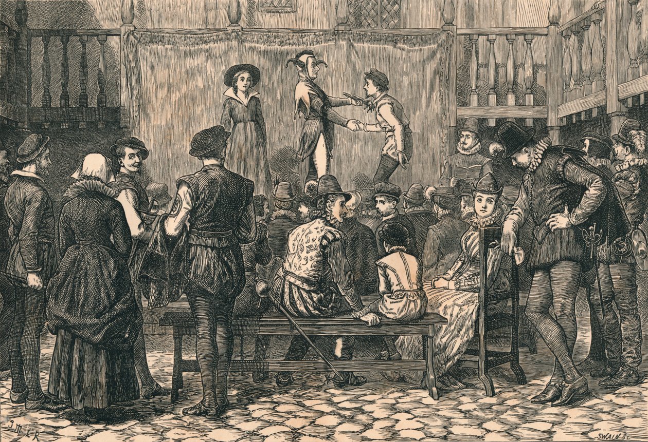 Een toneelstuk in een Londense herberg, in de tijd van koningin Elizabeth door Swain