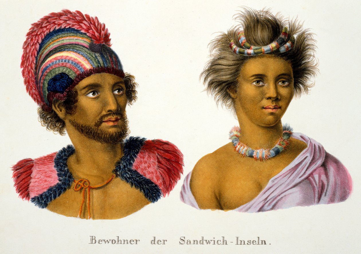Inboorlingen van de Sandwich Eilanden, Pacific, uit Etnologische Studie van Verschillende Rassentypes van Verschillende Continenten, door C.I. Brodtmann, 1824 door Swiss School