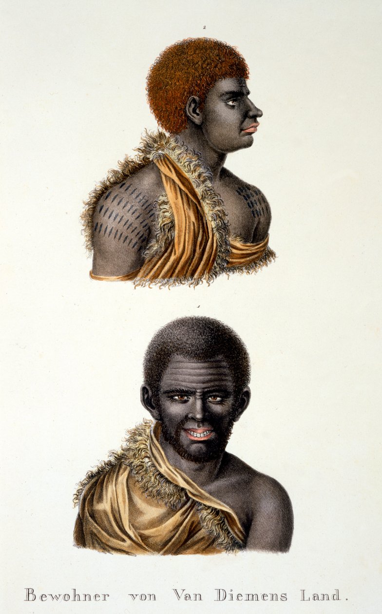 Inboorlingen van Van Diemensland, d.w.z. Tasmanië, uit Etnologische studie van verschillende raciale typen van verschillende continenten, door C.I. Brodtmann, 1824 door Swiss School