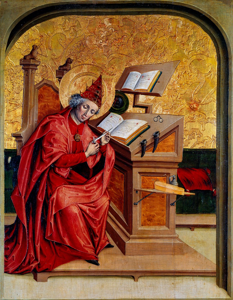 Portret van Sint-Gregorius de Grote (540-604) Paus van 590 tot 604. Schilderij van de Zwitserse School van de 15e eeuw. Dijon, Museum voor Schone Kunsten door Swiss School
