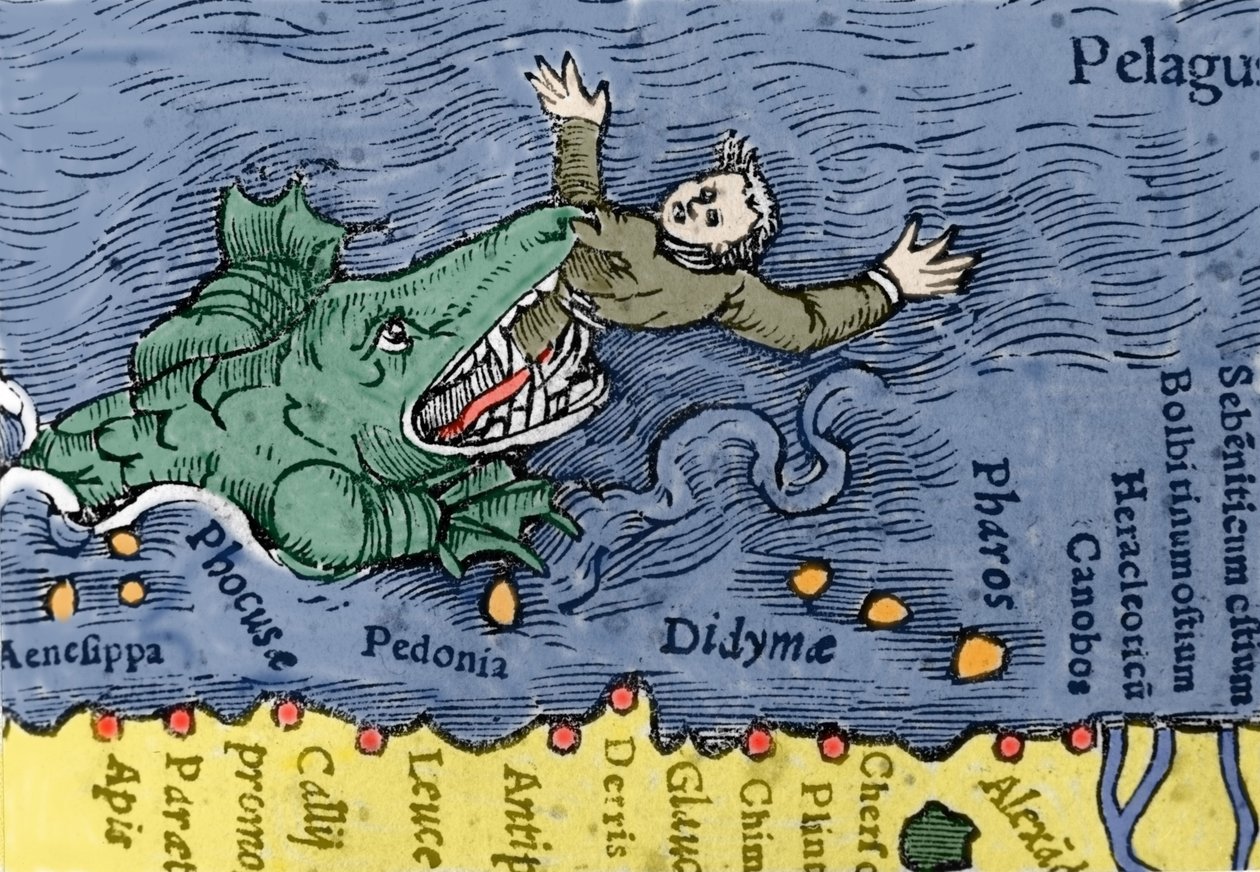 Zee monster eet een mens, illustratie uit 