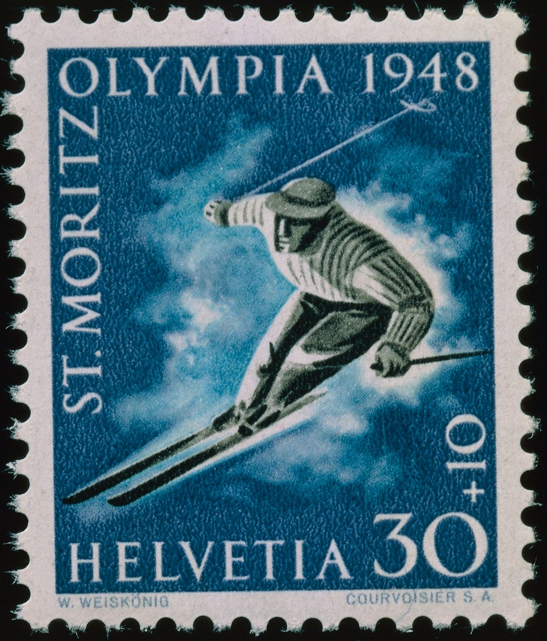 Postzegel ter herdenking van de Olympische Winterspelen van 1948 door Swiss School