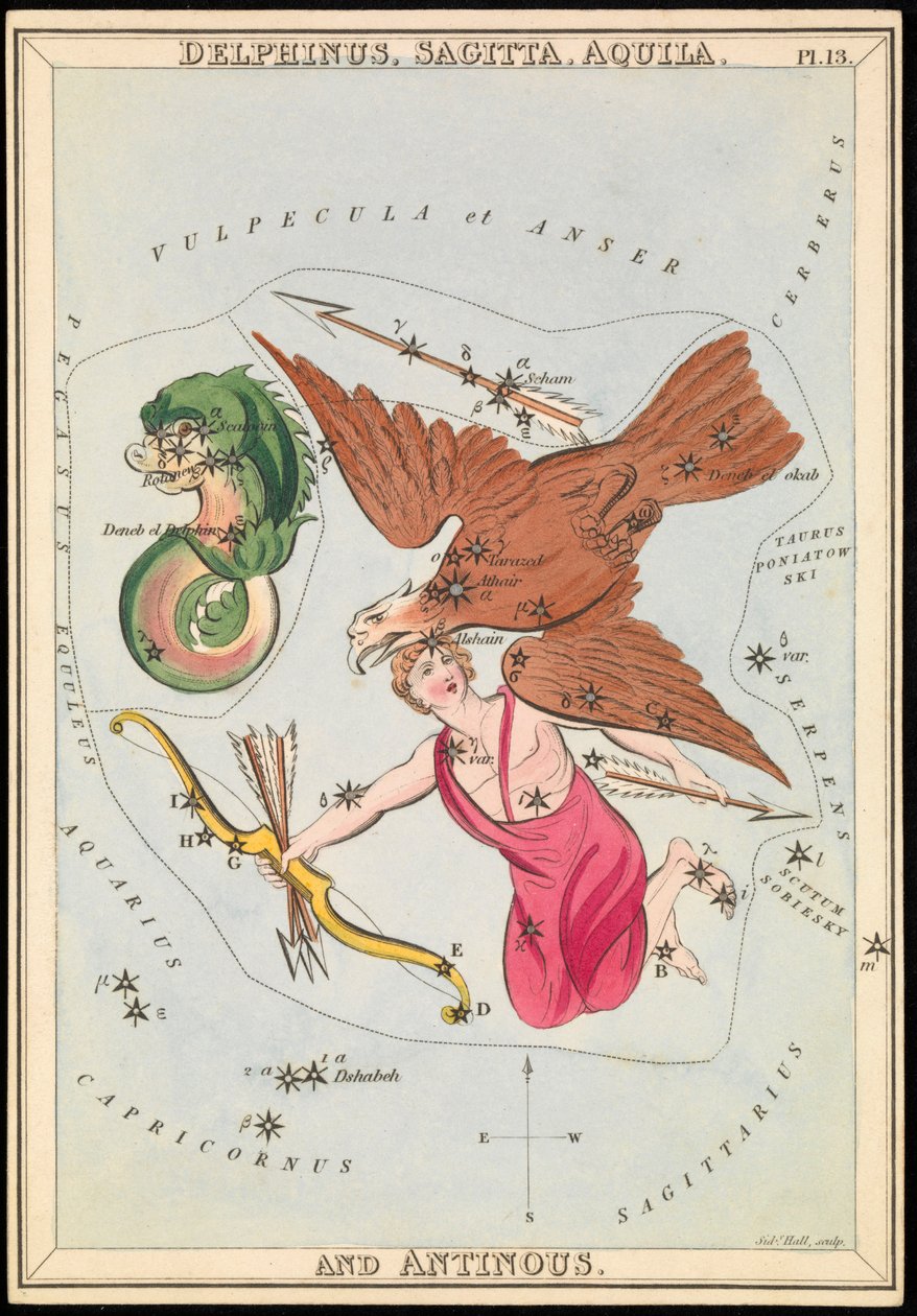 Delphinus, Sagitta, Aquila en Antinous door Sydney Hall