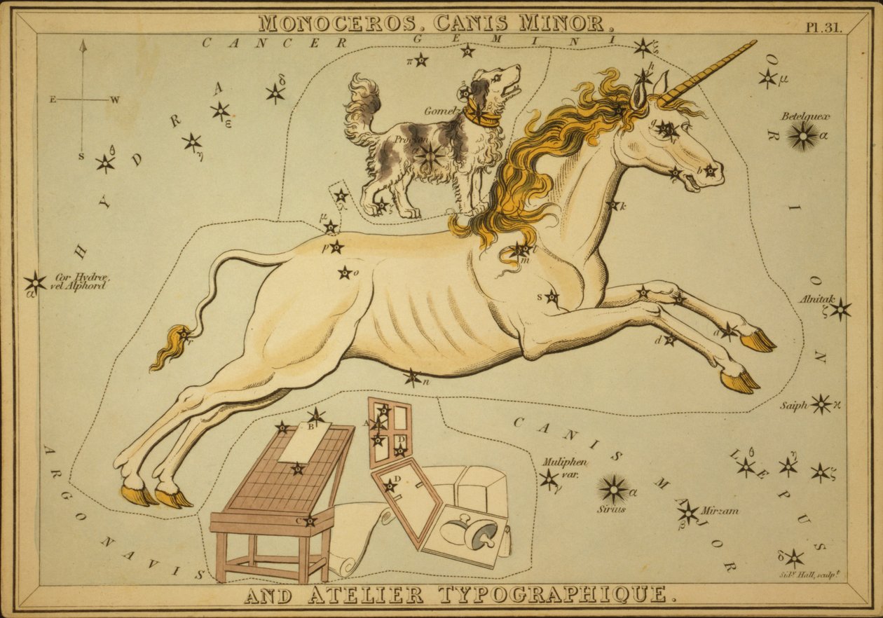 Monoceros, Canis Minor, en Atelier Typographique, Illustratie uit 