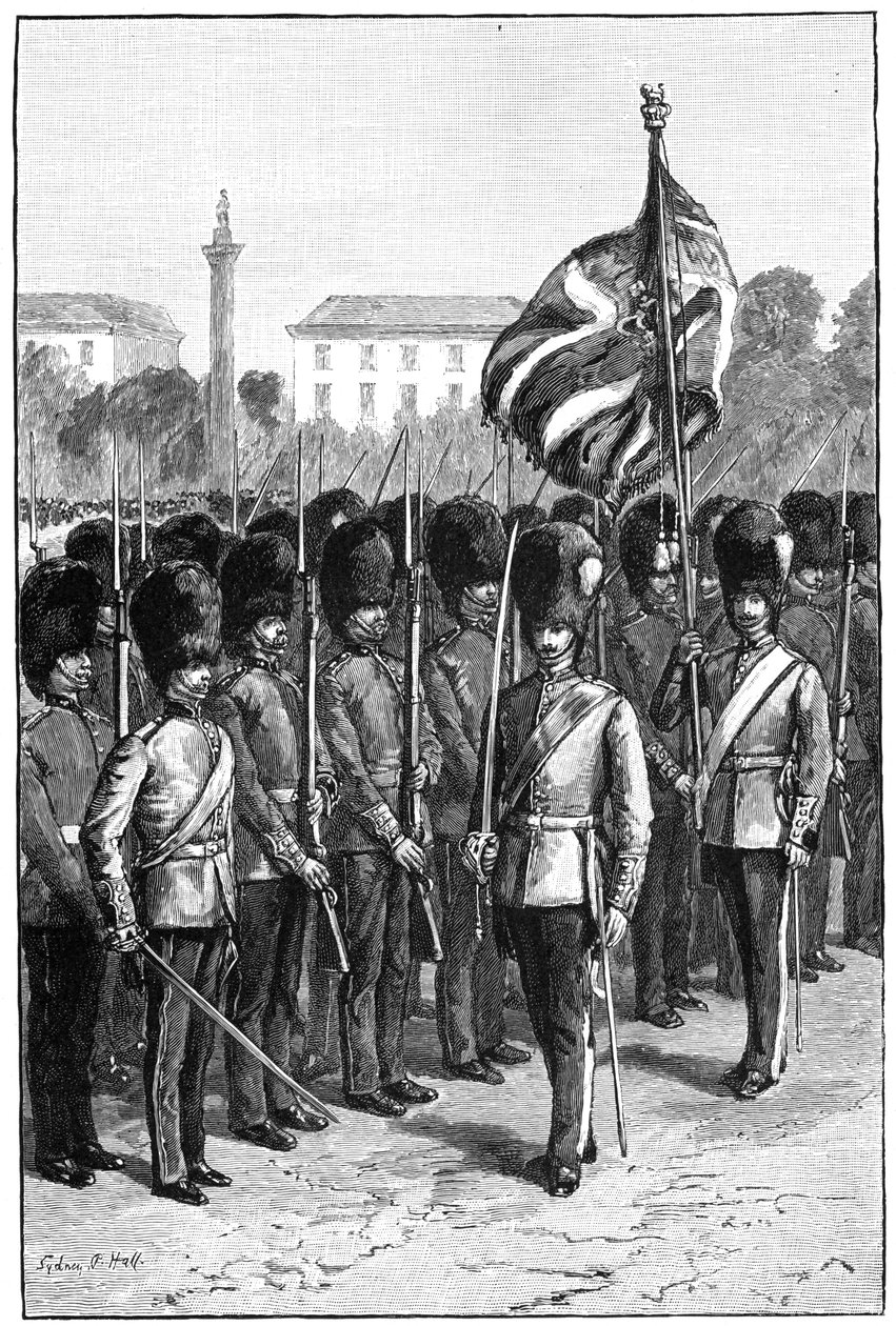 Trooping the Colour op de verjaardag van de koningin, St Jamess Park, Londen, 1900 door Sydney Prior Hall