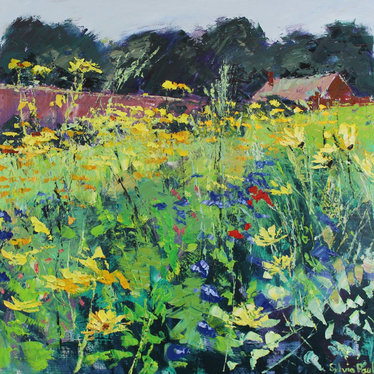 Voorbij de weide, 2025 (acryl) door Sylvia Paul