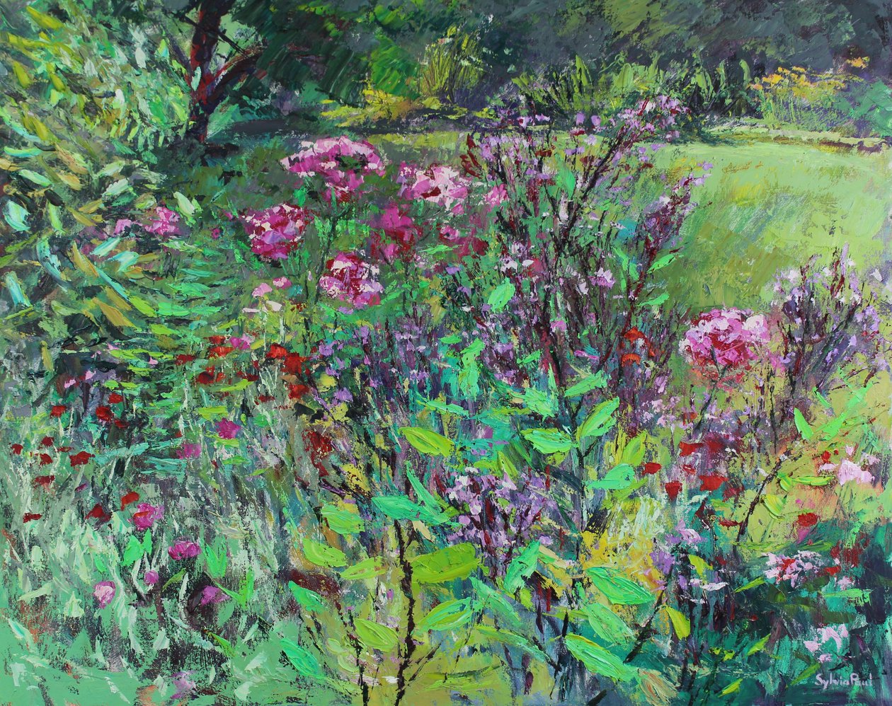 Mijn favoriete zomertuin, 2021 (olieverf op doek) door Sylvia Paul