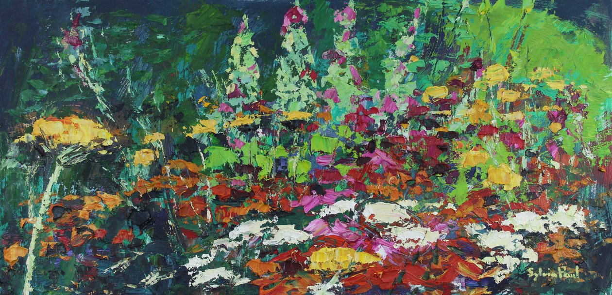 Zingy Flower Bed, 2021 (olieverf op doek) door Sylvia Paul