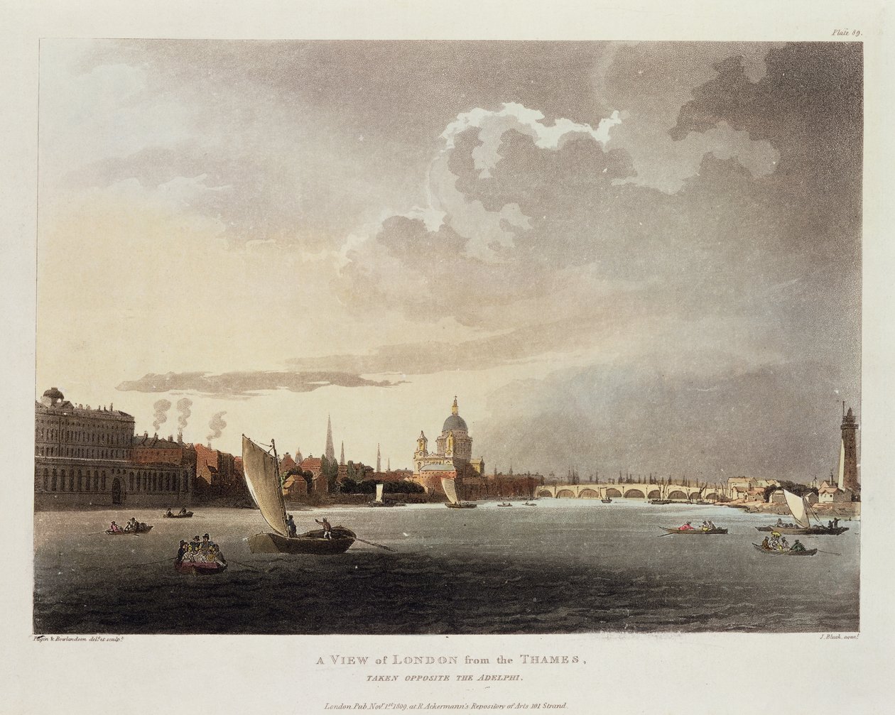Een Uitzicht op Londen vanaf de Theems, 1809 door Pugin and Rowlandson