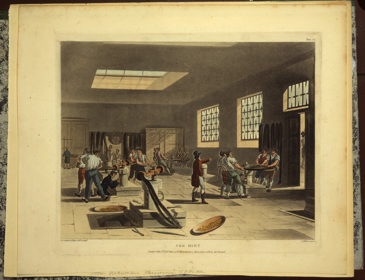 Schroefpersen bij de Koninklijke Munt in de Toren, uitgegeven door R. Ackerman, 1809 door Pugin and Rowlandson