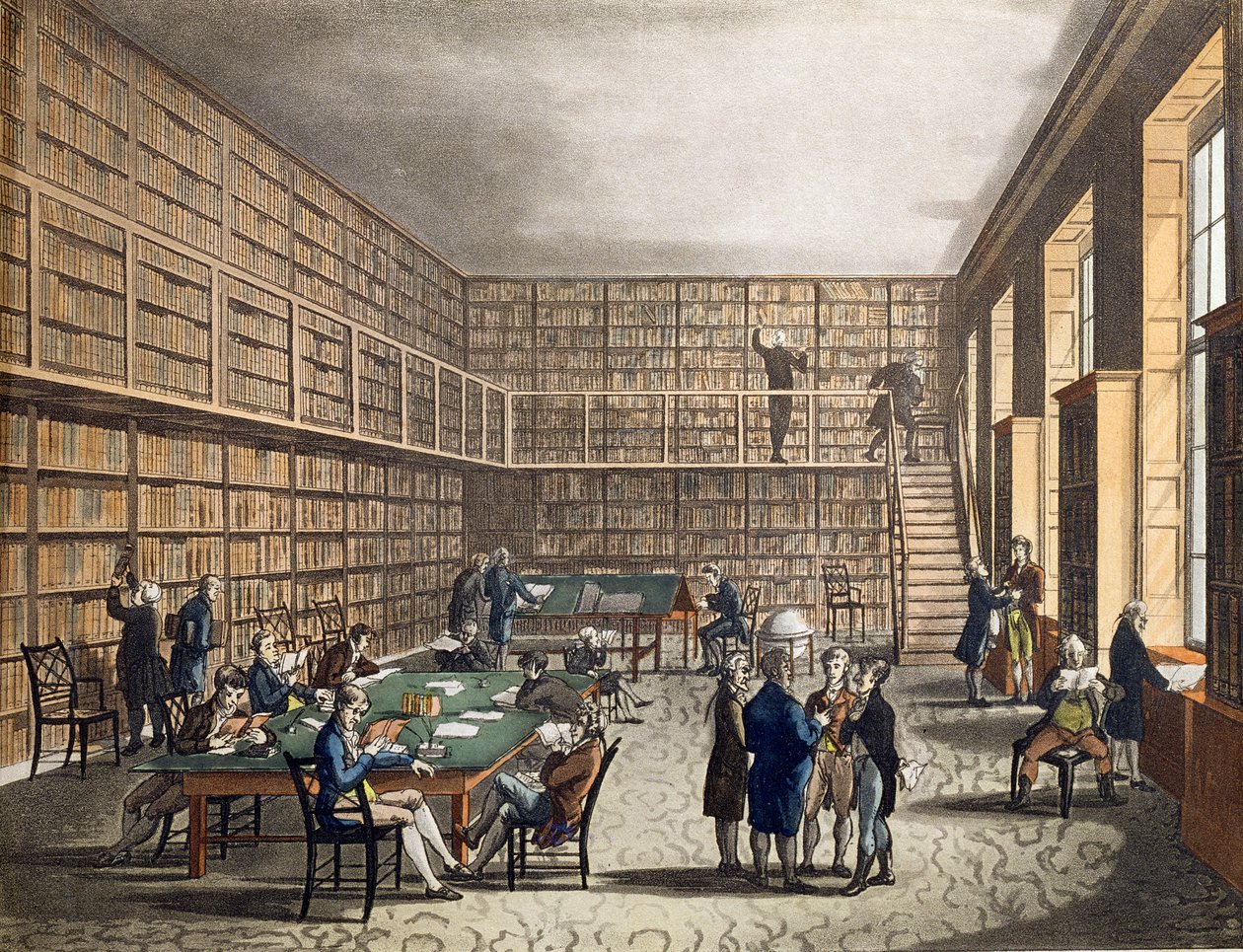 De bibliotheek van het Koninklijk Instituut, Albemarle Street, gegraveerd door Joseph Constantine (fl.1780-1812) Stadler, 1809 door Pugin and Rowlandson