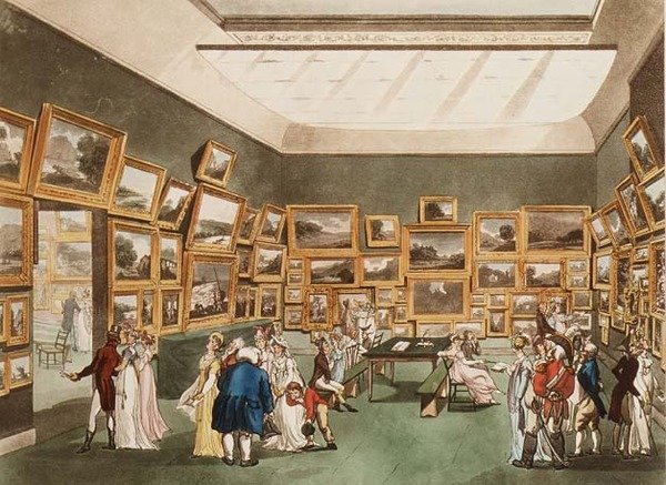 Old Bond Street: Tentoonstelling van aquarellen uit Ackermanns Microcosm of London door T. and Pugin Rowlandson
