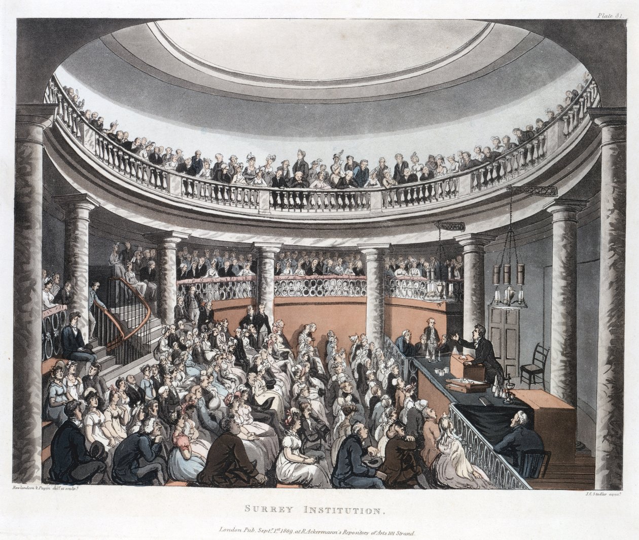 Surrey Institution, Blackfriars, uit Ackermanns Microcosm of London, gegraveerd door Joseph Constantine Stadler, 1808 door T. and Pugin Rowlandson