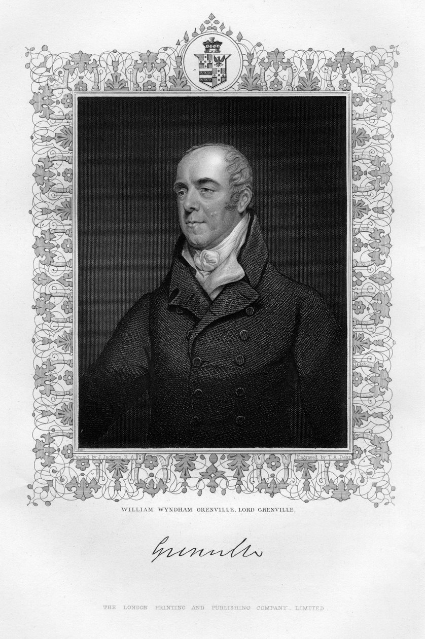 William Wyndham Grenville 1759-1834, 1e Baron Grenville, Engelse politicus, 19e eeuw door T. A. Dean